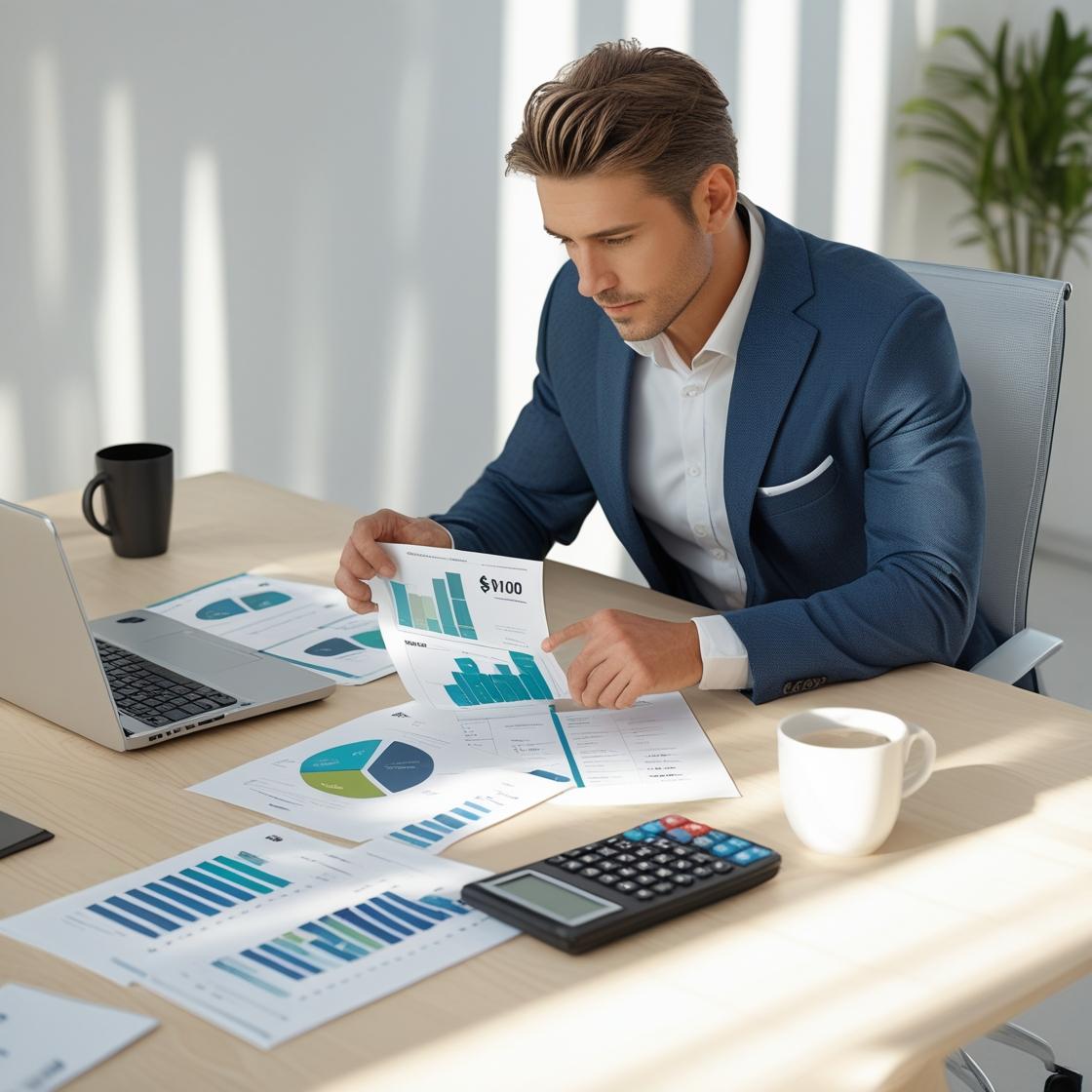 Business owner reviewing cash flow reports for a small business