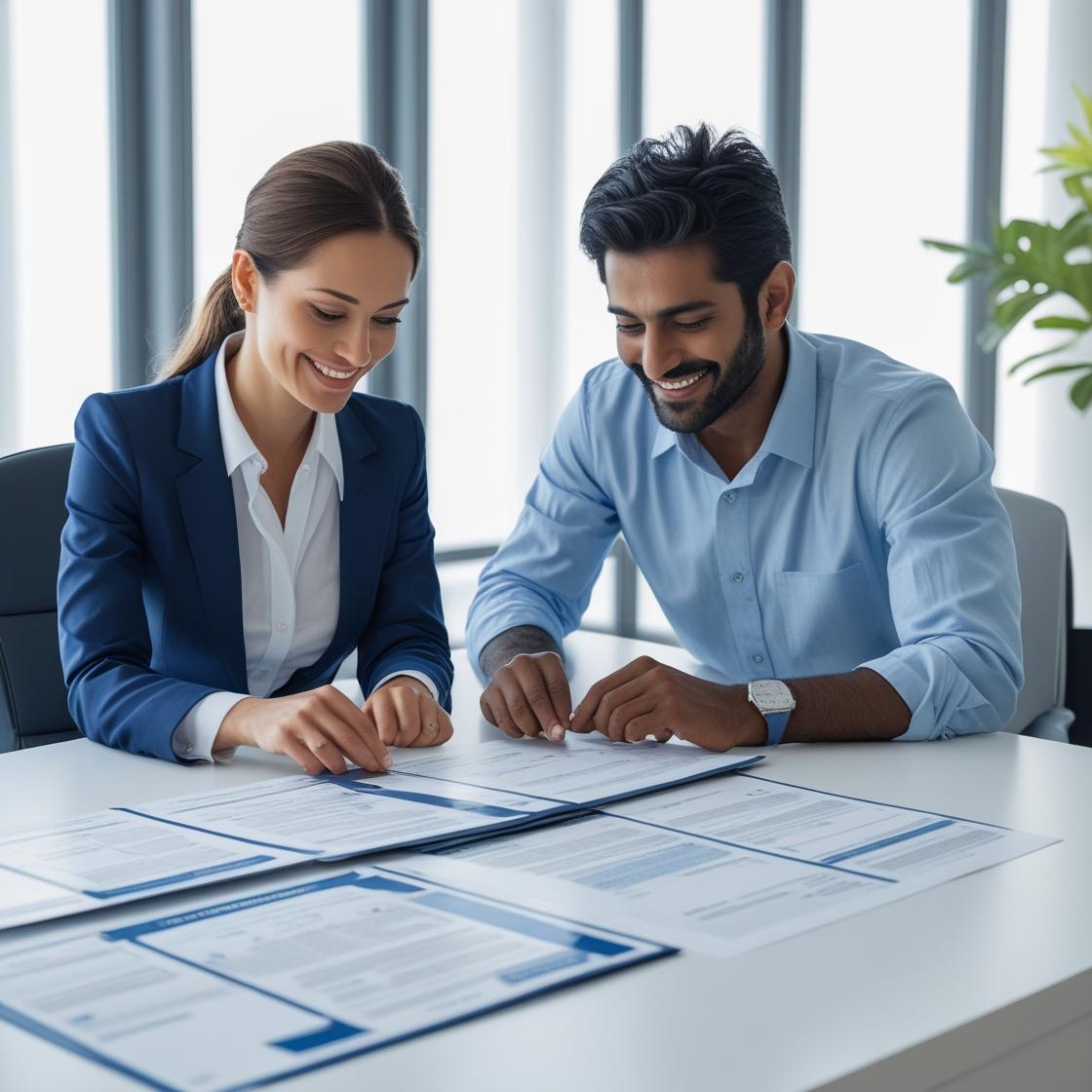 Insurance agent discussing policy details with a client to strengthen professional relationships