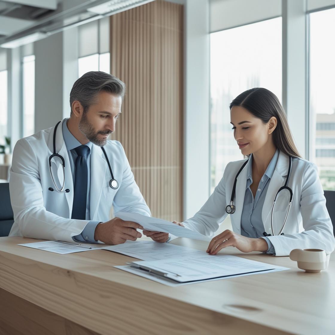 A doctor reviewing AMA Insurance policy documents in 2025